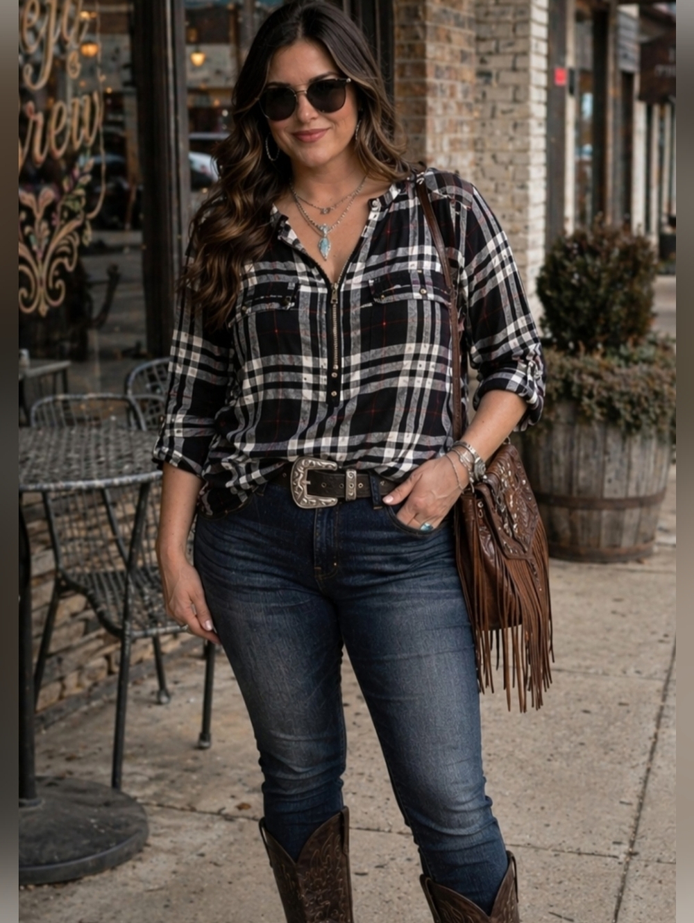 Miss Lili Plaid Zip Front Blouse – Women’s 2X